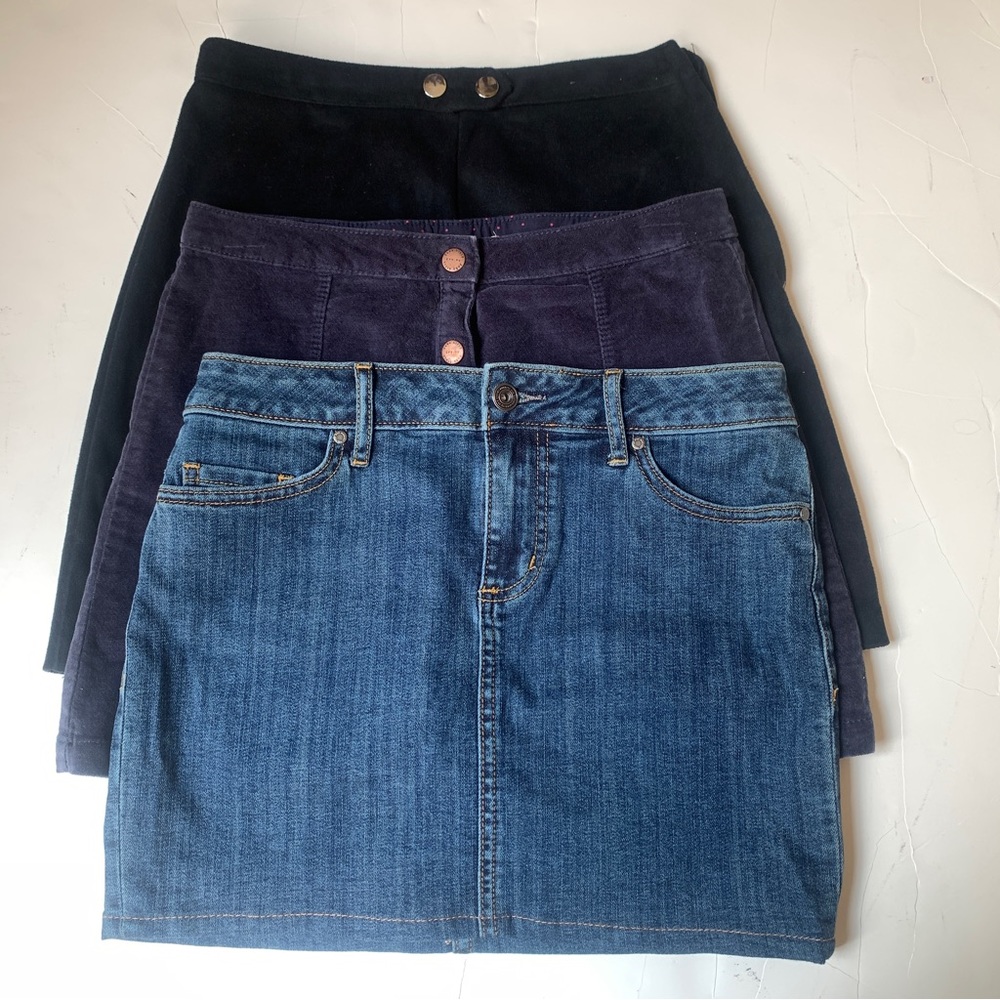 Lot of 3 Mini Skirts Bundle Zara Primark Melrose Denim Velvet Size 2 25P XXS XS